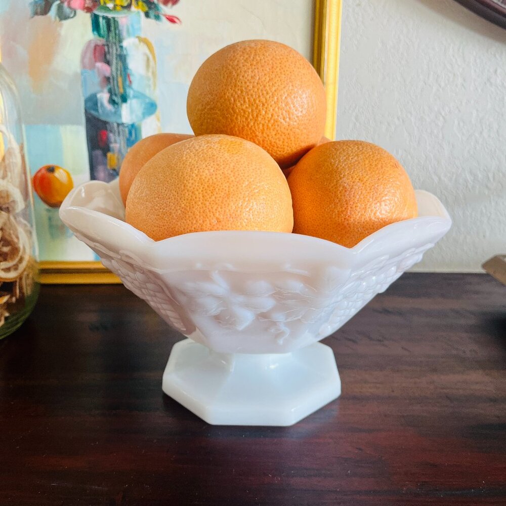 Vintage Milk Glass Pedestal Fruit Bowl Cottagecore Grannycore Classic Decor